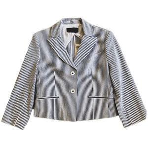 BCBGMaxazria Womens Size S Seersucker Cropped Blazer Blue White Stripe Y2K